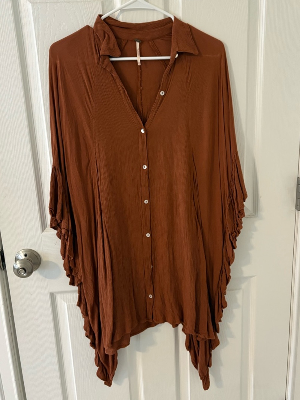 Free People Button-Front Rust Brown Relaxed Tunic Top